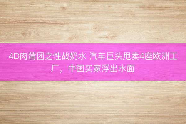 4D肉蒲团之性战奶水 汽车巨头甩卖4座欧洲工厂，中国买家浮出水面