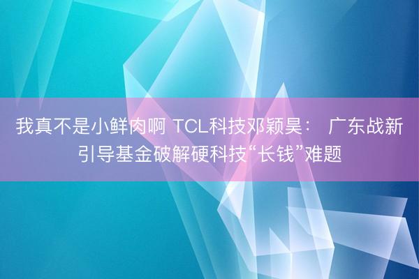 我真不是小鲜肉啊 TCL科技邓颖昊： 广东战新引导基金破解硬科技“长钱”难题