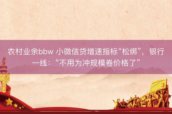 农村业余bbw 小微信贷增速指标“松绑”，银行一线：“不用为冲规模卷价格了”