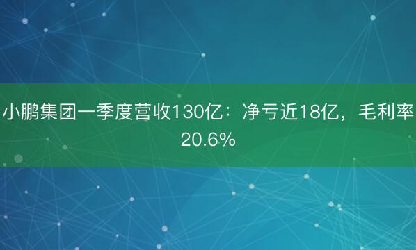 小鹏集团一季度营收130亿：净亏近18亿，毛利率20.6%