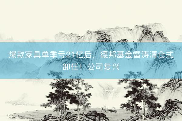 爆款家具单季亏21亿后，德邦基金雷涛清仓式卸任！公司复兴
