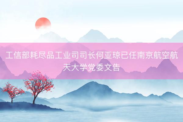 工信部耗尽品工业司司长何亚琼已任南京航空航天大学党委文告