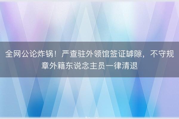 全网公论炸锅!严查驻外领馆签证罅隙,不守规章外籍东说念主员一律清退